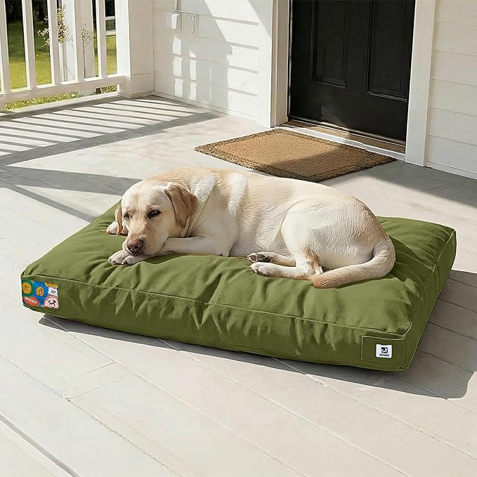 Sytopia 42 Inch Canvas Outdoor Dog Bed for Extra Large Dogs, Durable Indoor Patio Pet Pad for Crate, Great Gift for Pets with Waterproof Machine Washable Removable Cover, Green