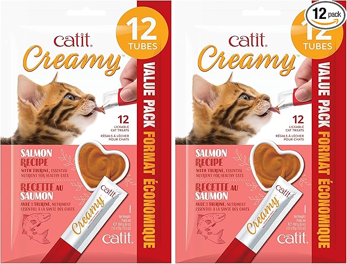 Catit Creamy Lickable Cat Treat, Healthy Cat Treat, Salmon, 24 Pack