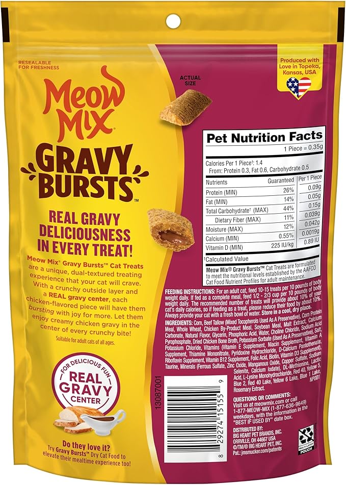 Meow Mix Gravy Bursts Chicken Flavored Cat Treats, 6.3 Oz. Bags (Pack of 5)