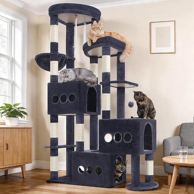 Gitelsnour Sturdy Cat Tree with 3 Large Cat Condos, 3 Platfroms, 71.7'' Cat Tree Tower for Indoor Cats Large Adult, Heavy Duty Cat Tower with 10 Scratching Posts for 20 lbs+Cats, Drak Gray GCT036G