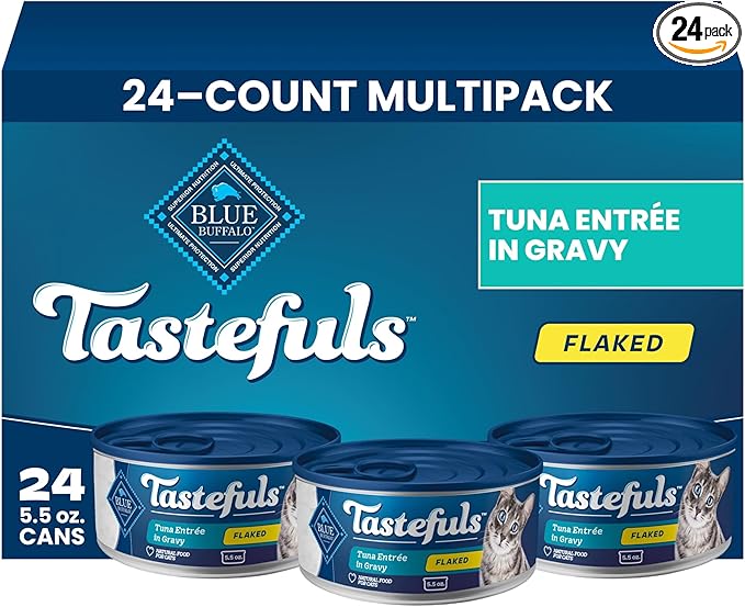 Blue Buffalo Tastefuls Flaked Wet Cat Food, Made with Natural Ingredients, Tuna Entrée in Gravy, 5.5-oz Cans (24 Count)