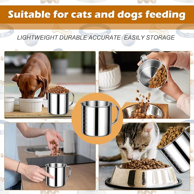 Dog Food Scoop 1.5 Cup,304 Stainless Steel Measuring Cups with Handle Pet Food Scoop Cup Measuring Scoop for Dogs, Cats, Birds & Rabbits – Ideal for Dry Food & Treats (1.5 Cup)
