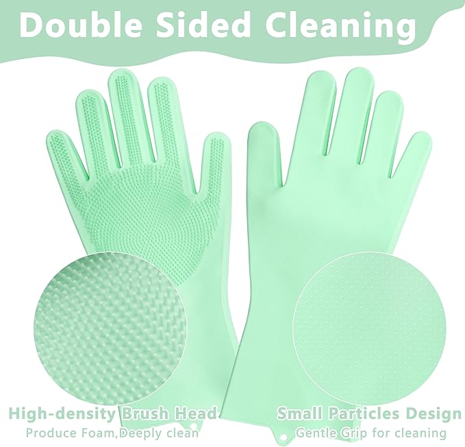 Pet Grooming Gloves—Dog Washing Gloves with High-Density Teeth, Dog Bath Scrubber with Enhanced Five Finger Design, Silicone Gloves for Dogs and Cats Bathing, Massage (Green)