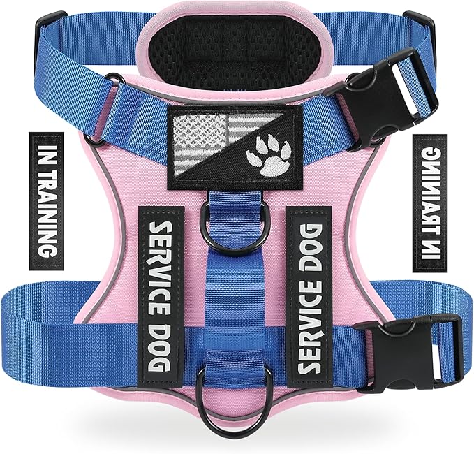 Service Dog Harness, Reflective Dog Vest Harness with 5 PCS Patches, Adjustable Soft Oxford Pet Harness, Inner Layer Mesh, Easy to Control for Small Medium Large Dogs