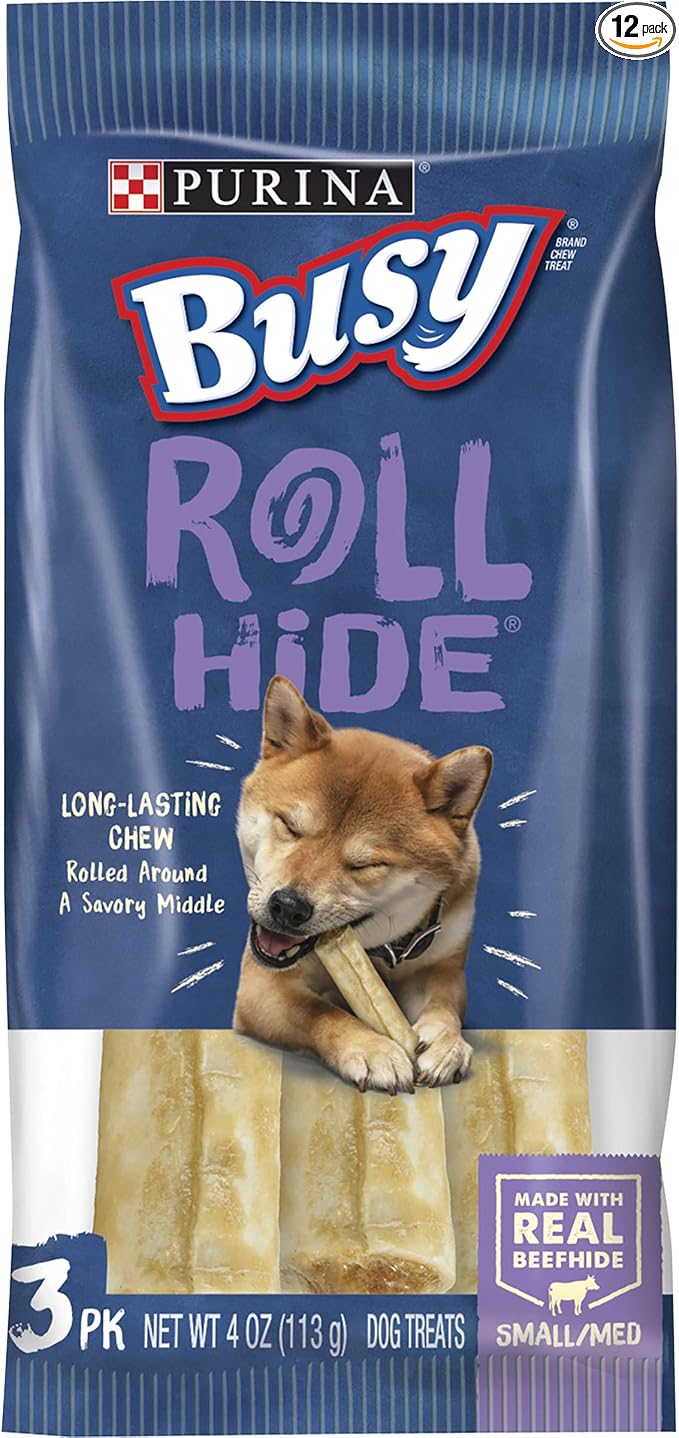 Purina Busy Rawhide Small/Medium Breed Dog Bones, Rollhide - (Pack of 12) 3 ct. Pouches