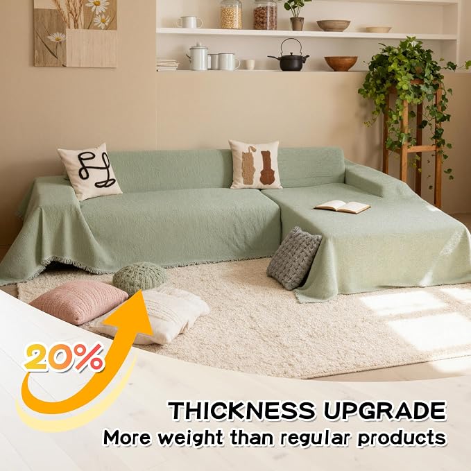 MYSKY HOME Sectional Slipcover Furniture Protector, Couch Cover for Sectional Sofa — 2 Pieces Sofa Cover for L Shape Sofa for Pet, Kid, Blanket for 2-3 Cushion Couch (71"x102"+71"x118", Sage Green)