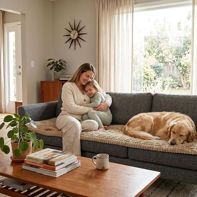 Fixwal Waterproof Dog Couch Cover, Washable Non-Slip Pet Couch Covers for Sofa, Leak-Proof Sofa Protector for Dogs, Pet Friendly Thick Soft Fuzzy Furniture Cover (Coffee, 27.6" x 70.9")