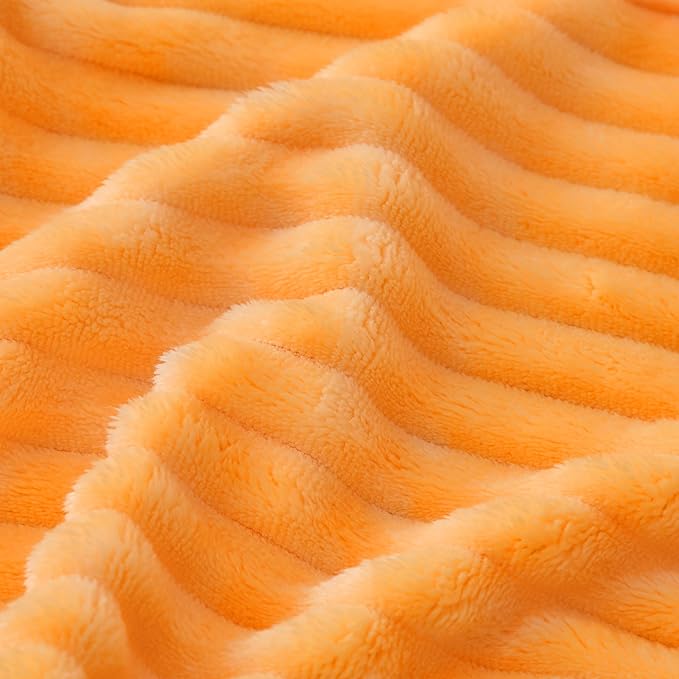 Bnuitland Fleece Throw Blanket for Couch, 300GSM Soft Warm Cozy Fluffy Throw for Adults & Kids, Stripe Pattern, All Season Sofa Bed Blanket for Home Decor, Light Orange 50"x60"