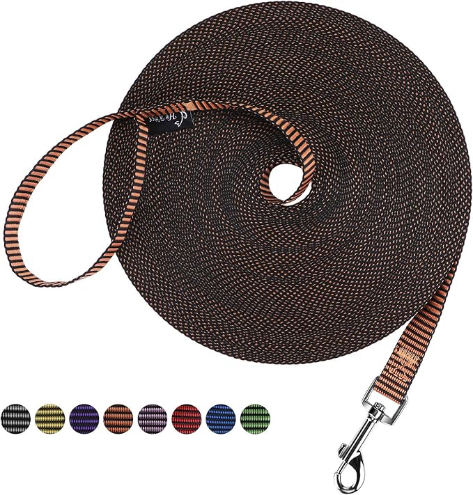 Hi Kiss Dog/Puppy Obedience Recall Training Agility Lead - 15ft 20ft 30ft 50ft 100ft Training Leash - Great for Training, Play, Camping, or Backyard(15ft,Black_Orange)