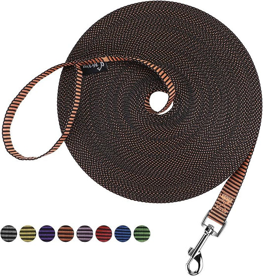 Hi Kiss Dog/Puppy Obedience Recall Training Agility Lead - 15ft 20ft 30ft 50ft 100ft Training Leash - Great for Training, Play, Camping, or Backyard(15ft,Black_Orange)