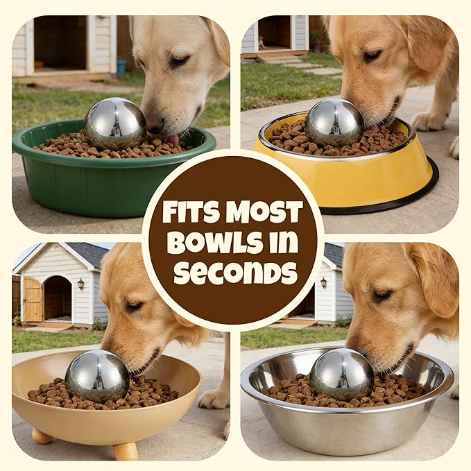 Dog Slow Feeder Ball, Dog Slow Feeders, Stainless Steel, Pet Slow Feeding Promotes Good Eating Habits, Small, Silver Tone