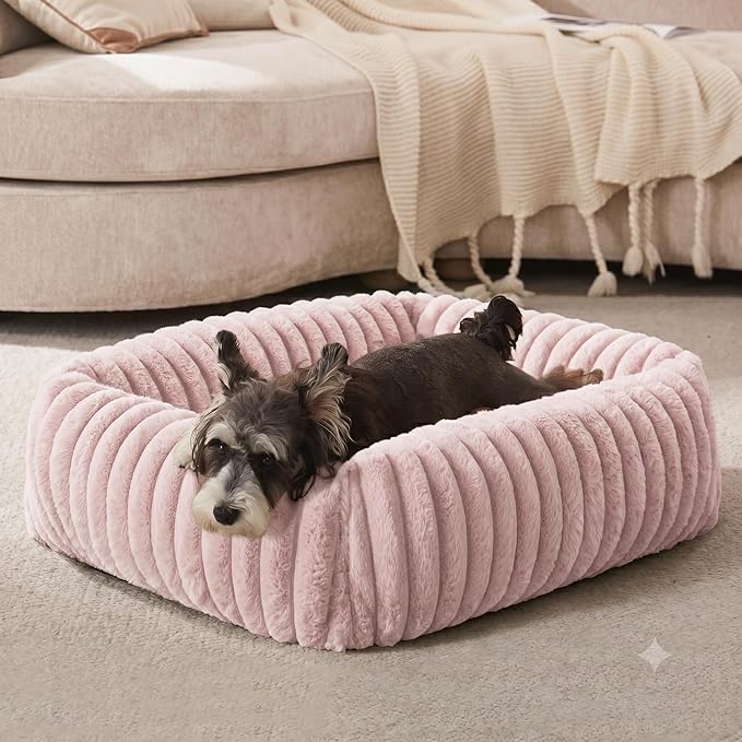 FURTIME Dog Bed for Small Dogs, Washable Orthopedic Dog Bed with Removable Cover, Rectangle Soft Calming Sleeping Puppy Bed Durable Pet Cuddler with Anti-Slip Bottom
