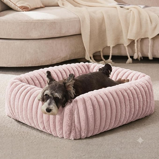 FURTIME Dog Bed for Small Dogs, Washable Orthopedic Dog Bed with Removable Cover, Rectangle Soft Calming Sleeping Puppy Bed Durable Pet Cuddler with Anti-Slip Bottom