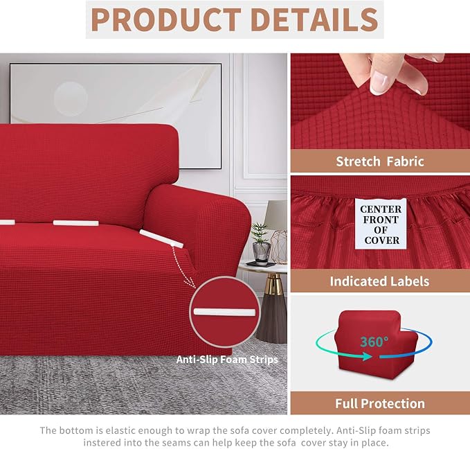 Easy-Going 100% Waterproof Chair Couch Cover, Dual Waterproof Sofa Cover, Stretch Jacquard Sofa Slipcover, Leakproof Furniture Protector for Kids, Pets, Dog and Cat (Chair, Christmas Red)