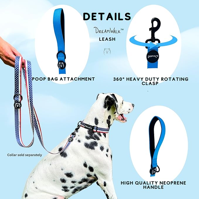 ShawnCo Dream Walk Dog Leash- Premium, Nylon Pet Leash with Soft Neoprene Handle for Small, Medium and Large Dogs (Stars and Stripes, Medium/Large)