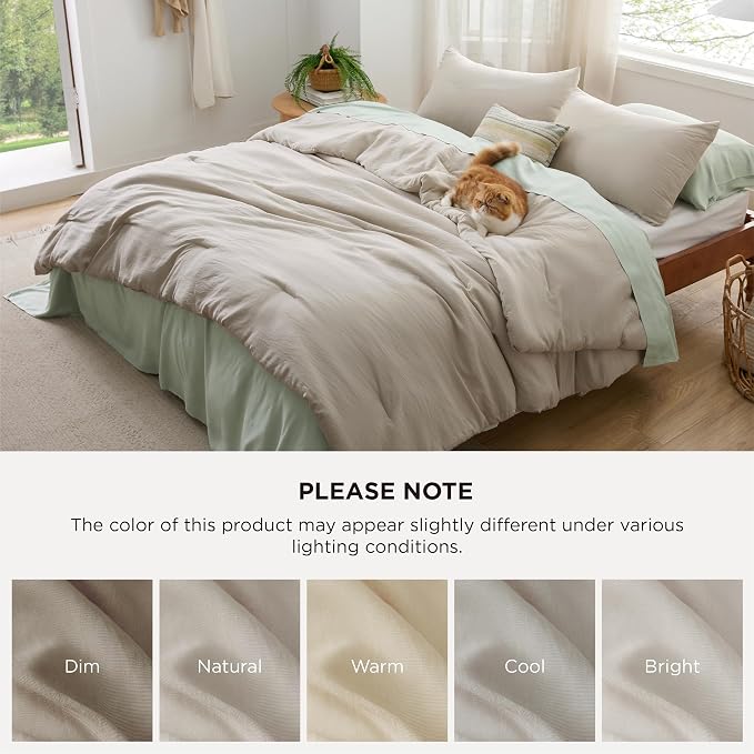 Bedsure King Comforter Set, Muted Linen Soft Prewashed Bedding for All Seasons, 3 Pieces GentleSoft Bed Set, 1 Lightweight Comforter (104"x90") and 2 Pillowcases (20"x36")
