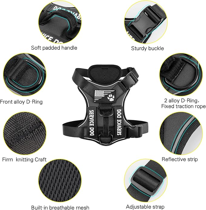 Service Dog Harness, Reflective Dog Vest Harness with 5 PCS Patches, Adjustable Soft Oxford Pet Harness, Inner Layer Mesh, Easy to Control for Dogs