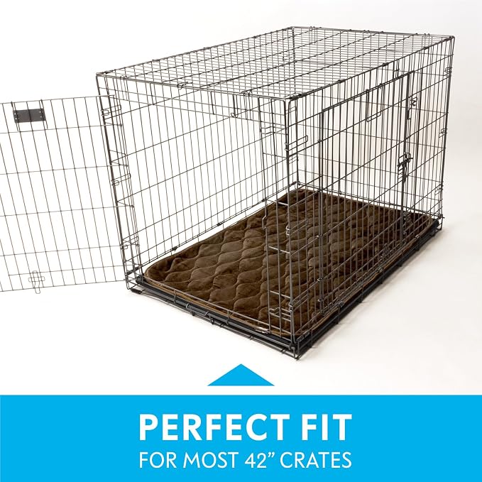Paw Inspired Washable Padded Crate Mats for Dogs | 41” x 28” Pad, Fits 42-inch Kennels | Leakproof, Waterproof Bottom, Plush Pet Beds (Dark Brown)