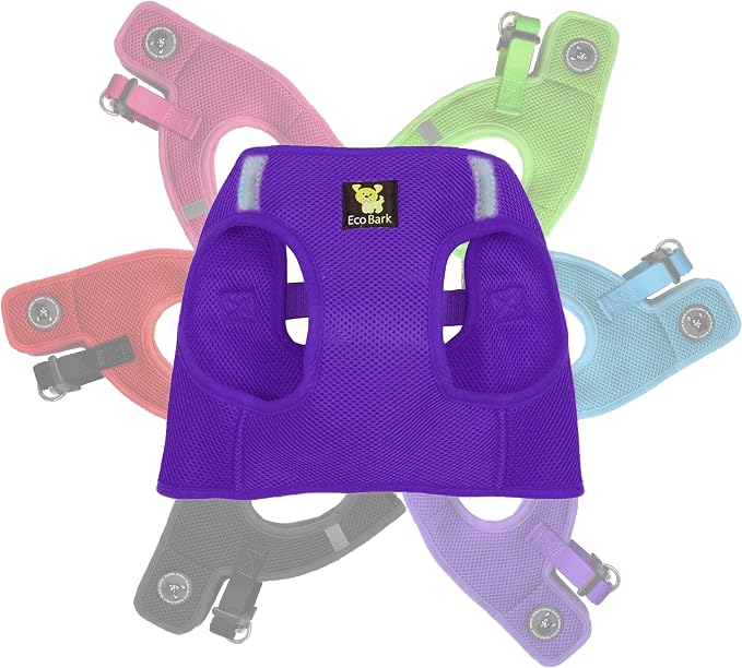 EcoBark Step in Dog Harness Vest - Reflective Soft Ultra Padded Mesh Dog Harnesses for XXS, XS, Small, and Medium Dogs Eco-Friendly Comfort Secure Halter No Pull Adjustable Pet Vest (Small, Purple)