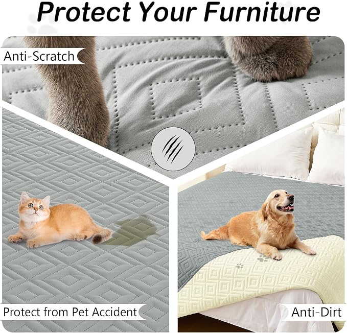 hyha Waterproof Dog Blanket, Soft Dog Bed Cover Pet Blankets, Waterproof Sofa Couch Cover for Dogs Washable, Reversible Pet Couch Covers for Sofa Furniture (68x82 Inch, Grey/Beige)