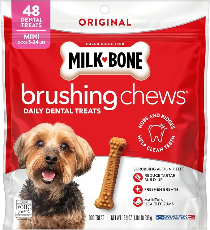 Milk-Bone Brushing Chews Original Chicken Flavor Daily Dental Dog Treats, Mini, 18.9 Oz. Bag