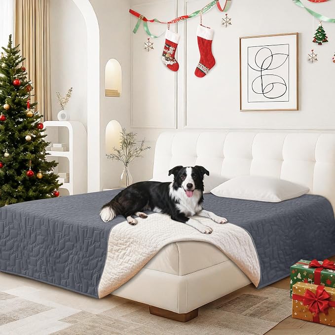 Waterproof Dog Bed Cover Pet Blanket, Soft Couch Cover for Dogs Washable, Non-Slip Dog Blanket Protect Furniture Couch Sofa Car for Puppy Large Dogs Cat (82x120 Inch, Dark Grey)