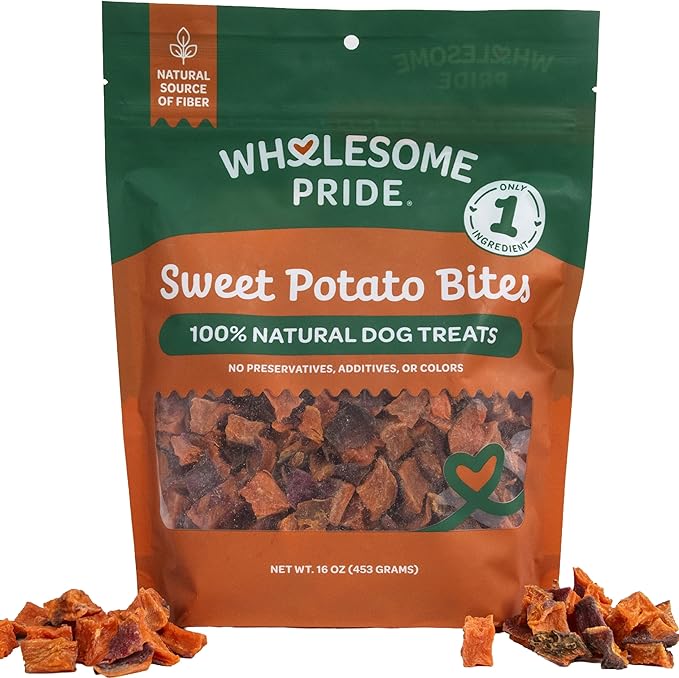 Wholesome Pride Healthy Sweet Potato Bites – Sensitive Stomach Dog Treats, No Preservatives, Single-Ingredient, No Grain, 16 oz