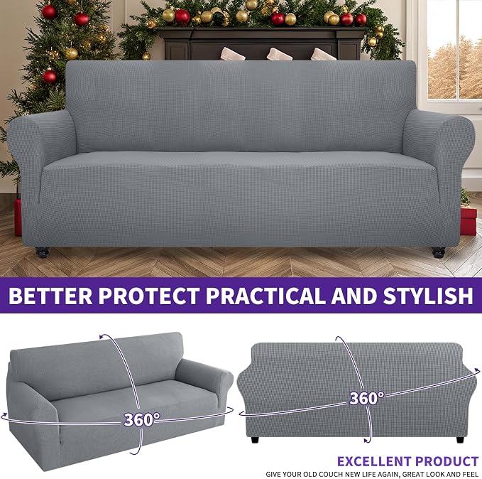ZNSAYOTX Stretch Oversized Couch Cover Universal Sofa Covers for Living Room Dogs Pet Furniture Protector Spandex Extra Large Sofa Slipcovers with Anti Slip Foam Sticks (Light Grey, XL Sofa)