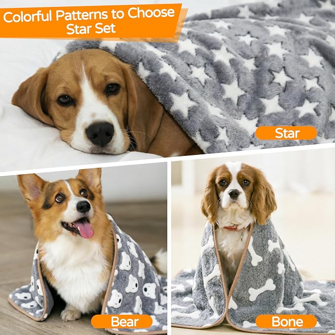 1 Pack 3 Blankets Premium Soft Fluffy Pet Flannel Blanket,Paw Printed Throw for Dogs, Cats and Puppies (Star Set, 30×20 inch, Pack of 3)