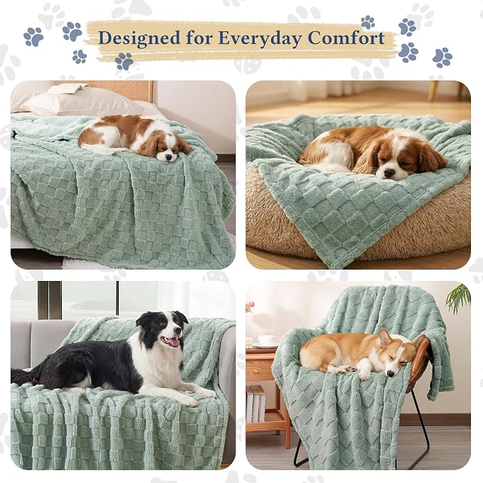 David's Home Large Dog Blankets Washable Pet Bed Cover, Soft Fluffy Fuzzy Cat Puppy Blanket with Premium 300GSM Fleece for Pet Kitten Doggy, Aqua Gray, 50x60IN