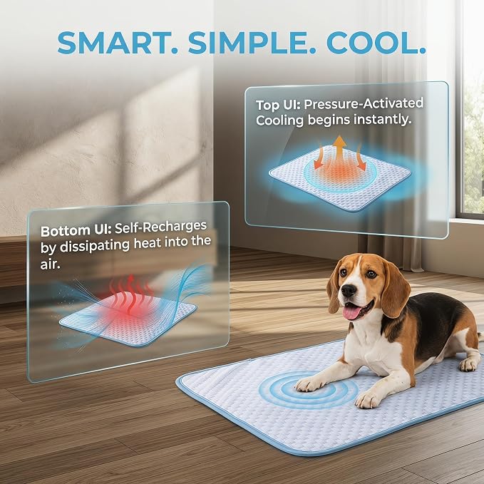 Dog Cooling Mat for Small & Medium Pets, 24"x20" (60x50cm) - Gel Free Ice Silk Self-Cooling Pad, Non-Slip Summer Pet Bed, Portable & Scratch Resistant, Blue