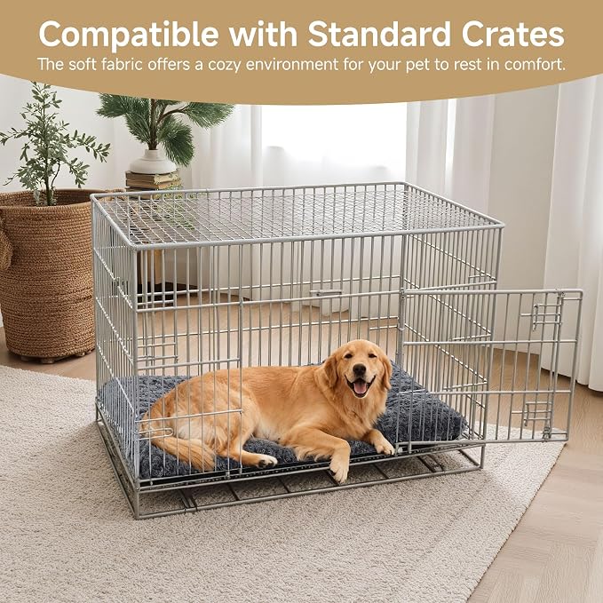 Washable Dog Bed Reversible Dog Beds for Crate Soft Fluffy Kennel Pad Anti-Slip Pet Sleeping Mat for Large Jumbo Medium Small Dogs (Grey, 53.00" x 36.00" x 1.50")