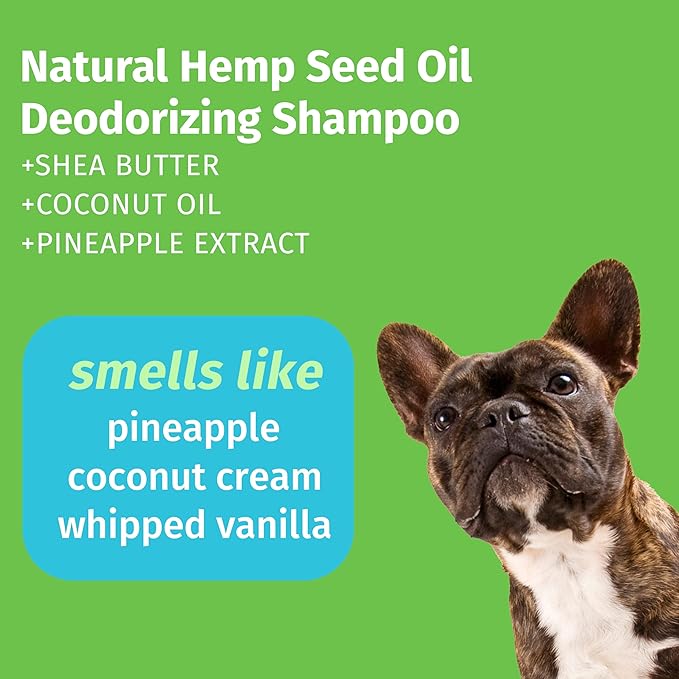 Hempz NEW Pet Shampoo, Deodorizing wash for Smelly Dogs or Cats, Tropical Pineapple Coconut Scent, Dog & Cat Shampoo 17 oz.
