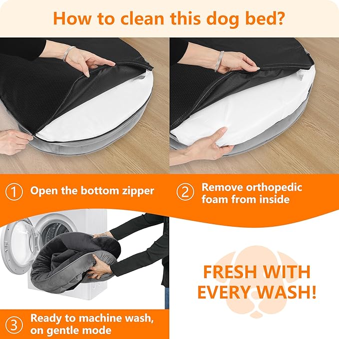 Dwanton Orthopedic Dog Bed for Medium Dogs with Gel Memory Foam, Waterproof Dog Sofa, Washable Pet Bed with Four Sided Bolster Cushion, Removable Cover & Non-Slip Bottom, 36", Dark Grey