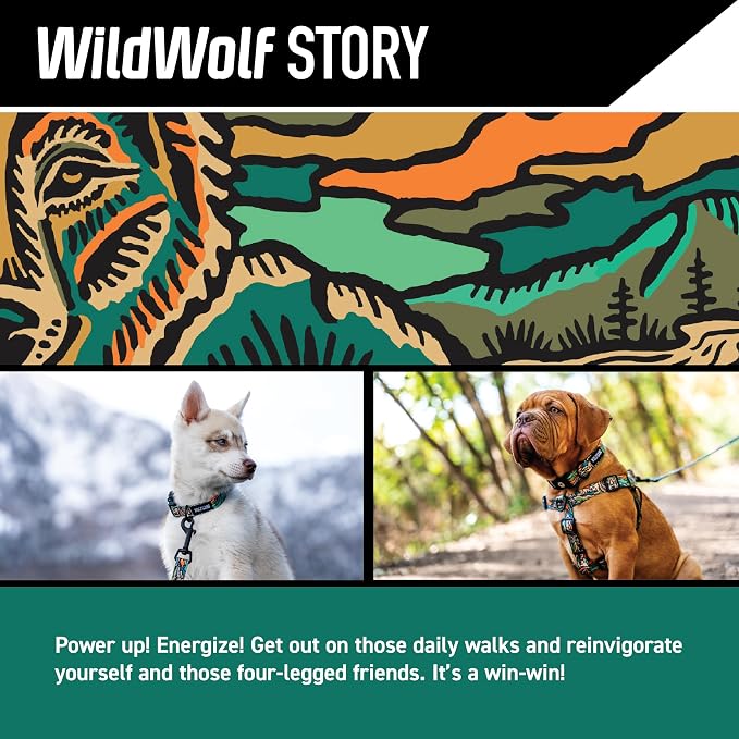Wolfgang Heavy Duty, Adjustable Dog Collar with Quick Release Nylon Buckle for Walking & Training, WildWolf Print, Small