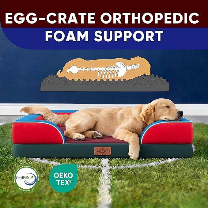 Comfort Expression Orthopedic Dog Bed for Extra Large Dogs 42x30 Inch, Waterproof Egg Crate Foam XL Pet Bed with Bolsters, Dog Couch with Washable Cover & Non-Slip Bottom, San Francisco