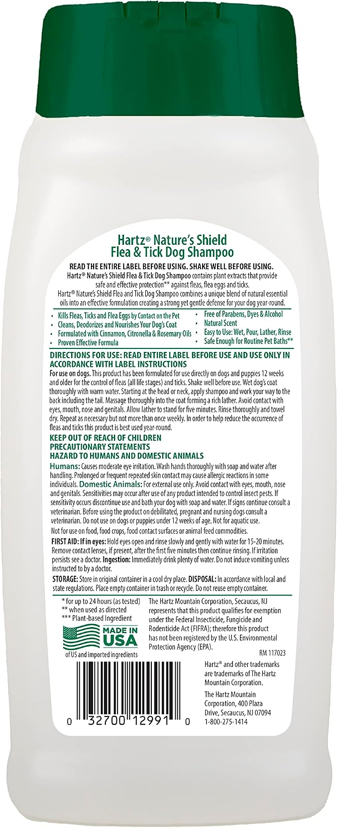 Hartz Nature’s Shield Flea & Tick Dog Shampoo Maximized Botanical Protection & Prevention with Cinnamon, Citronella & Rosemary Oils, 14 Ounces
