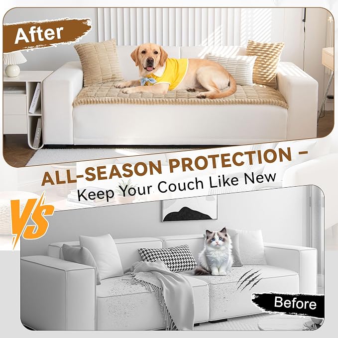 OTOB Couch Covers for 3 Cushion Sofa Pet Friendly, Plush Fuzzy Non Slip Sofa Covers Washable, Soft All Seasons Sofa Slipcovers Furniture Protector Dog Bed Mat (Coffee, 27.6" x 82.7")