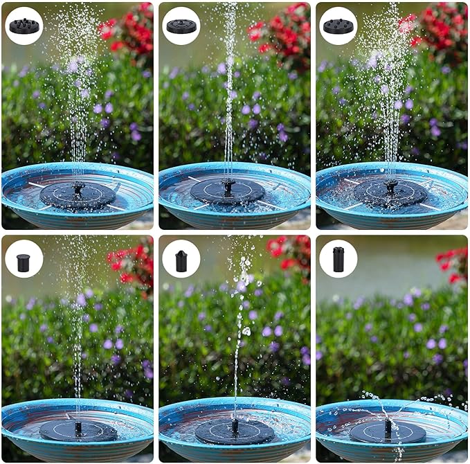 3.5W Solar Water Fountain, Upgraded Version Solar Fountain for Bird Bath, with 6 Nozzles & Fixed Pipes, Silent Floating Solar Water Pump for Bird Baths, Gardens, Ponds, Fish Tank, Outdoor