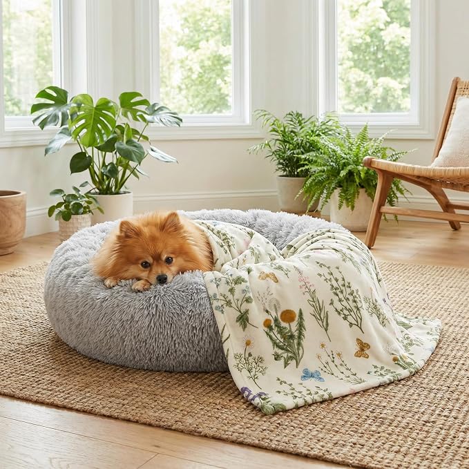 Horaldaily Pets Flannel Blanket, Spring Summer Plants Wild Flowers Soft Fuzzy Fluffy Plush Cozy Fleece Premium Blankets for Dog Cat Puppy Kitten Couch Protection, 20x30