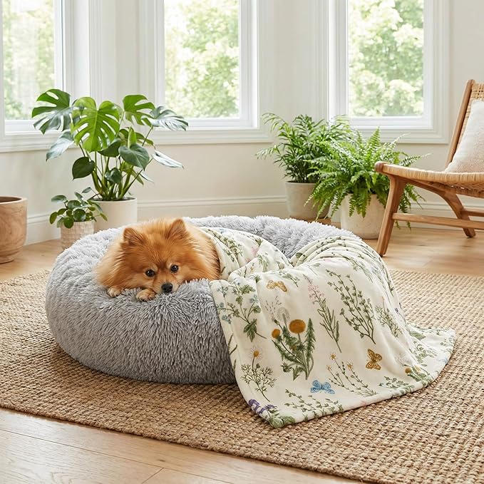 Horaldaily Pets Flannel Blanket, Spring Summer Plants Wild Flowers Soft Fuzzy Fluffy Plush Cozy Fleece Premium Blankets for Dog Cat Puppy Kitten Couch Protection, 16x23