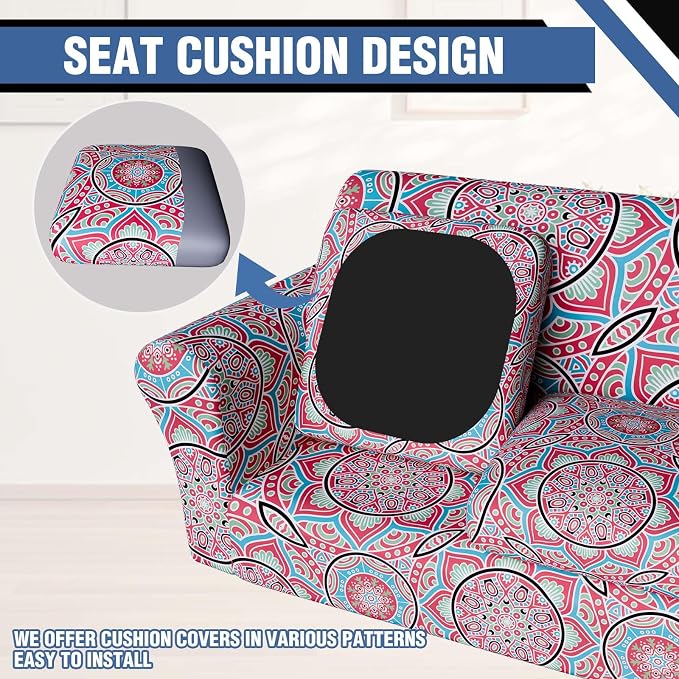 Stretch Couch Covers for 3 Separate Cushion Couch Sofa,Floral Printed Couch Sofa Cover,Washable Sofa Slipcover,Pet Friendly Furniture Protector with Elastic Bottom,Universal Fit for Home(Sofa,Cover)