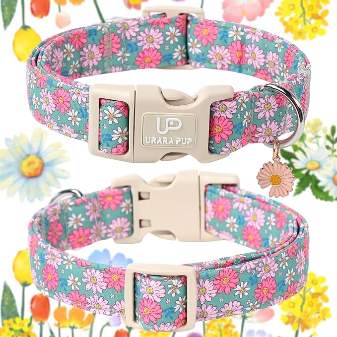 Summer Dog Collar–Spring Summer Floral Dog Collars,Wildflowers Pet Collar with Quick Release,Adjustable for Small/Medium Dogs
