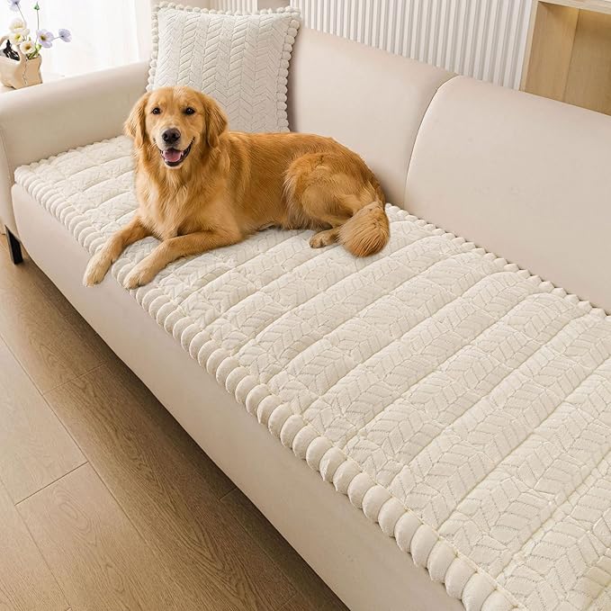 Smiry Couch Cover for Dogs, Non Slip Fuzzy Pet Sofa Covers Washable for 3 Cushion Couch, Soft Thick Furniture Protector for Cats Dogs, Against Fur, Dirt, Scratch Resistant (Beige, 27.6"x70.9")