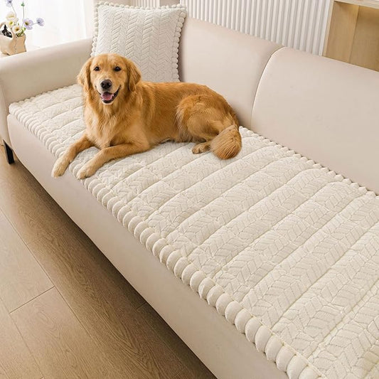 Smiry Couch Cover for Dogs, Non Slip Fuzzy Pet Sofa Covers Washable for 3 Cushion Couch, Soft Thick Furniture Protector for Cats Dogs, Against Fur, Dirt, Scratch Resistant (Beige, 27.6"x70.9")