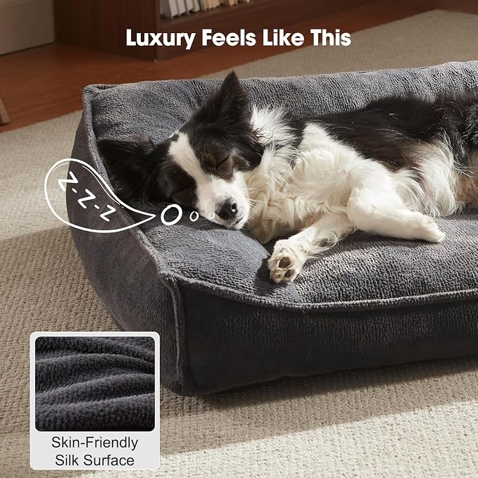 FURTIME Orthopedic Dog Beds Large Sized Dog, Extra Thick Supportive Comfort Pet Sofa, Ergonomic Slant Dog Couch Bed with Removable Washable Cover, Ultra Soft Surface & Non-Slip Bottom, Grey, 38"