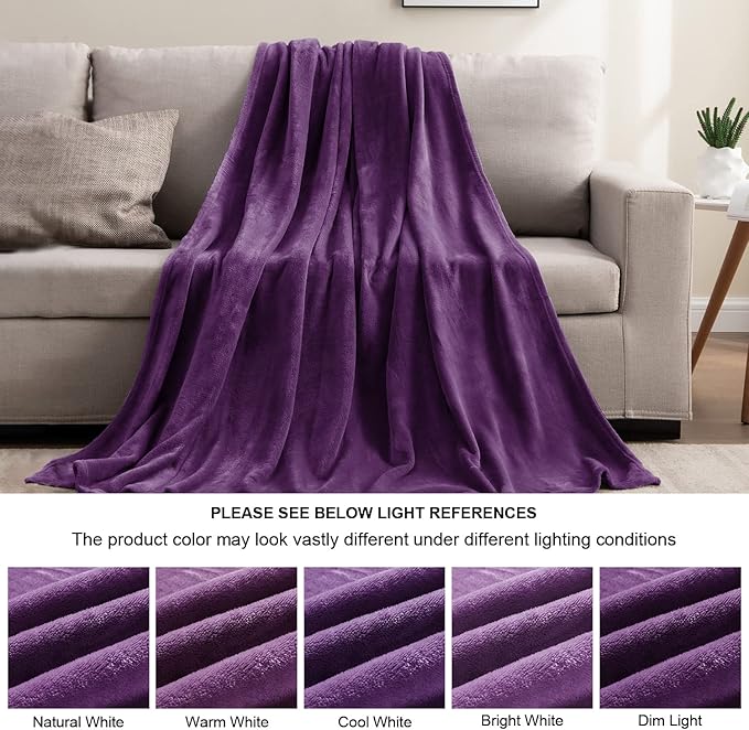 BEDELITE Fleece Blanket King Size Blankets for Bed, Luxury Plush Cozy Fuzzy Blanket 108x90 inches, Super Soft Warm Lightweight Throw Blanket All Seasons Suitable, Purple