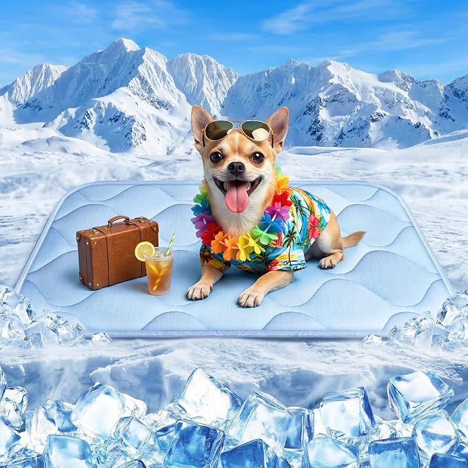 Cooling Mat for Dogs and Cats 24" x 18", Premium Pet Cooling Bed Indoor Outdoor with Waterproof Cover & Ice Silk, Summer Cool Pad for Puppy Kitty, Non-Slip Washable Pet Blanket for Crate Kennel
