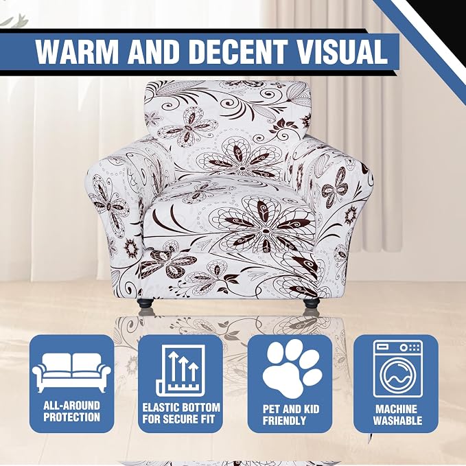 Stretch Couch Covers, Floral Printed Sofa Covers,2 Piece Armchair Slipcover with Separate Sect Cover,Washable Sofa Slipcover, Pet Friendly Furniture Protector Fit for Home (Armchair,White Texture)