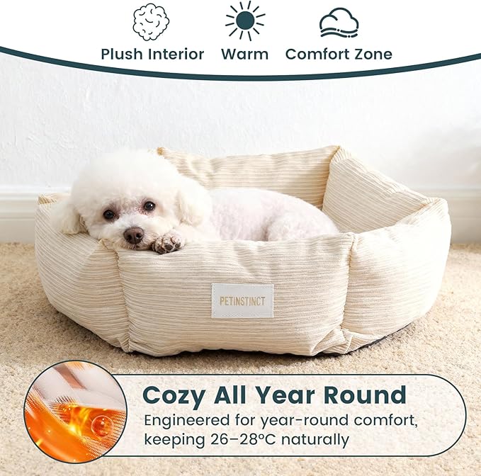 Cat Bed, 22 Inch Washable Corduroy Cat and Small Dog Bed with Removable Cover & Anti-Slip Bottom, Calming Comfort Pet Bed for Pets up to 15 lbs (Gray)